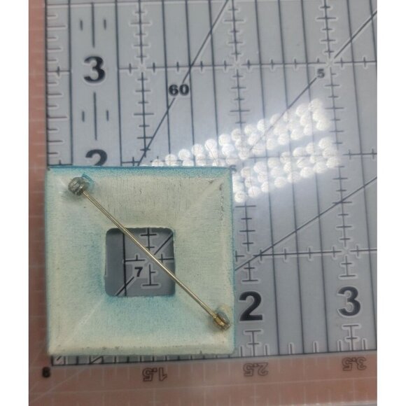 Square Rhinestone Brooch Pin With Gold Detailing & Blue Enamel Finish Vintage - Picture 5 of 11